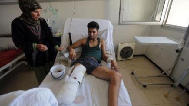 Un soldat syrien blessé à l'hôpital militaire de Damas