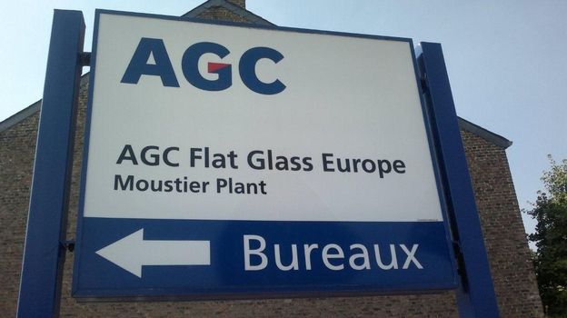L'entrée du site d'AGC à Moustier-sur-Sambre. 