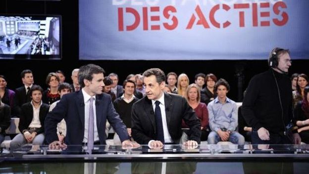 Nicolas Sarkozy aux côtés de David Pujadas, sur France2