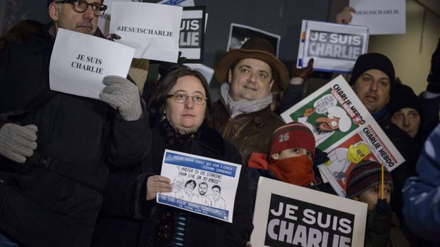 Manifestation de soutien à "Charlie Hebdo", à Washington (Etats-Unis).