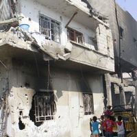 Destructions dans le quartier du Qaboun, au nord de Damas